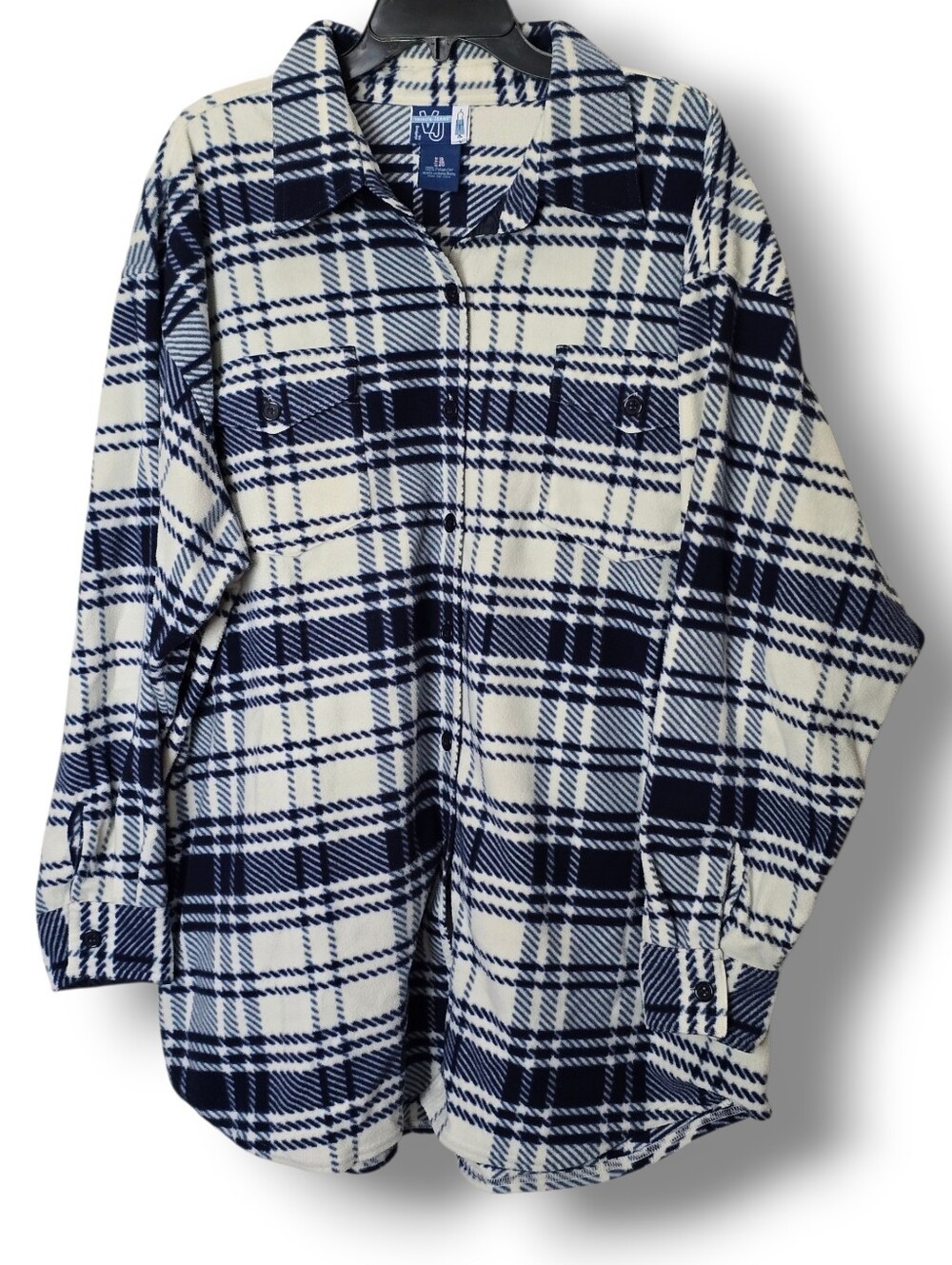 Venezia Jeans Navy and White Plaid Men's Shirt Jacket - Size 18/20